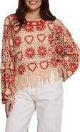 SAACHI Heart Fringe Trim Crochet Poncho