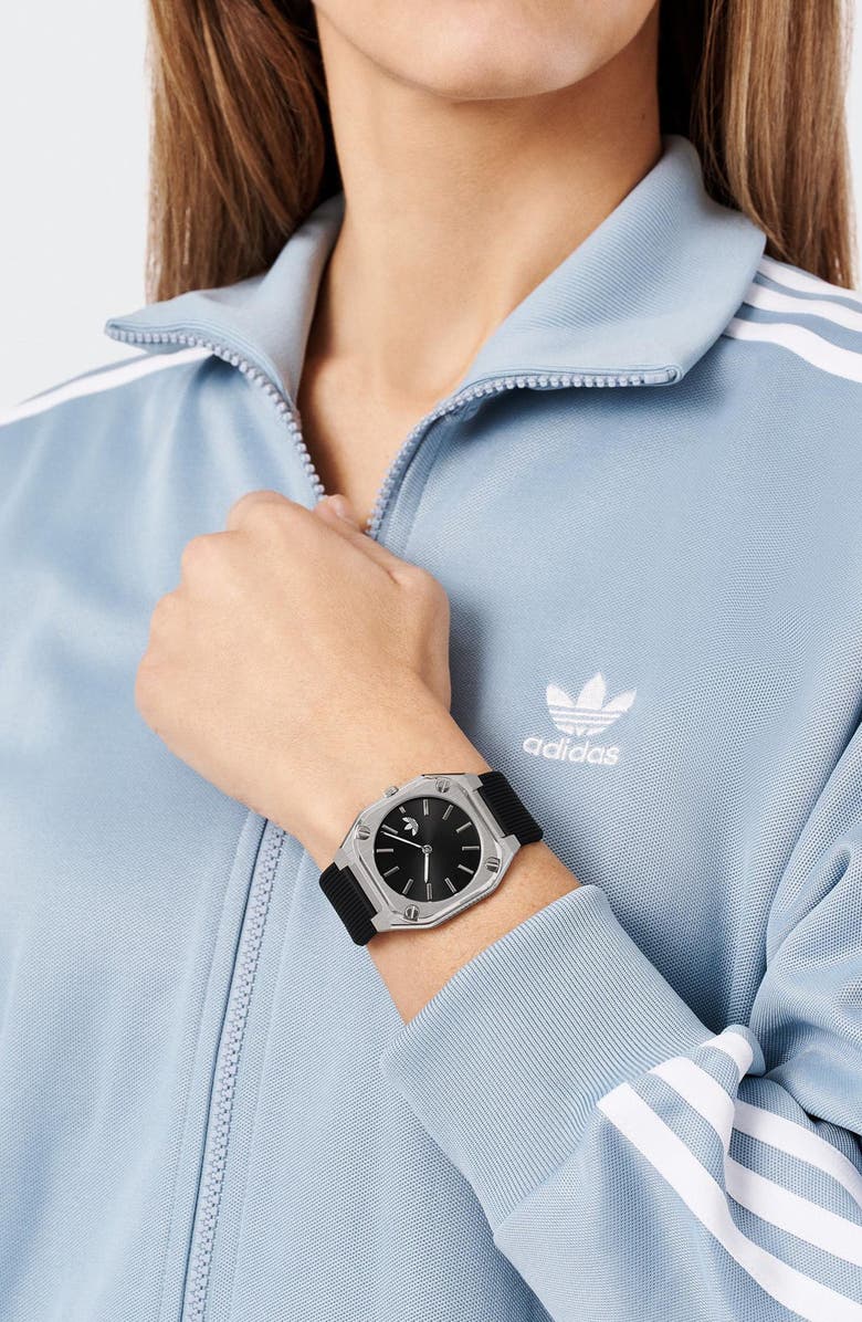 adidas City Tech Thin Silicone Strap Watch, 39mm, Alternate, color, Black