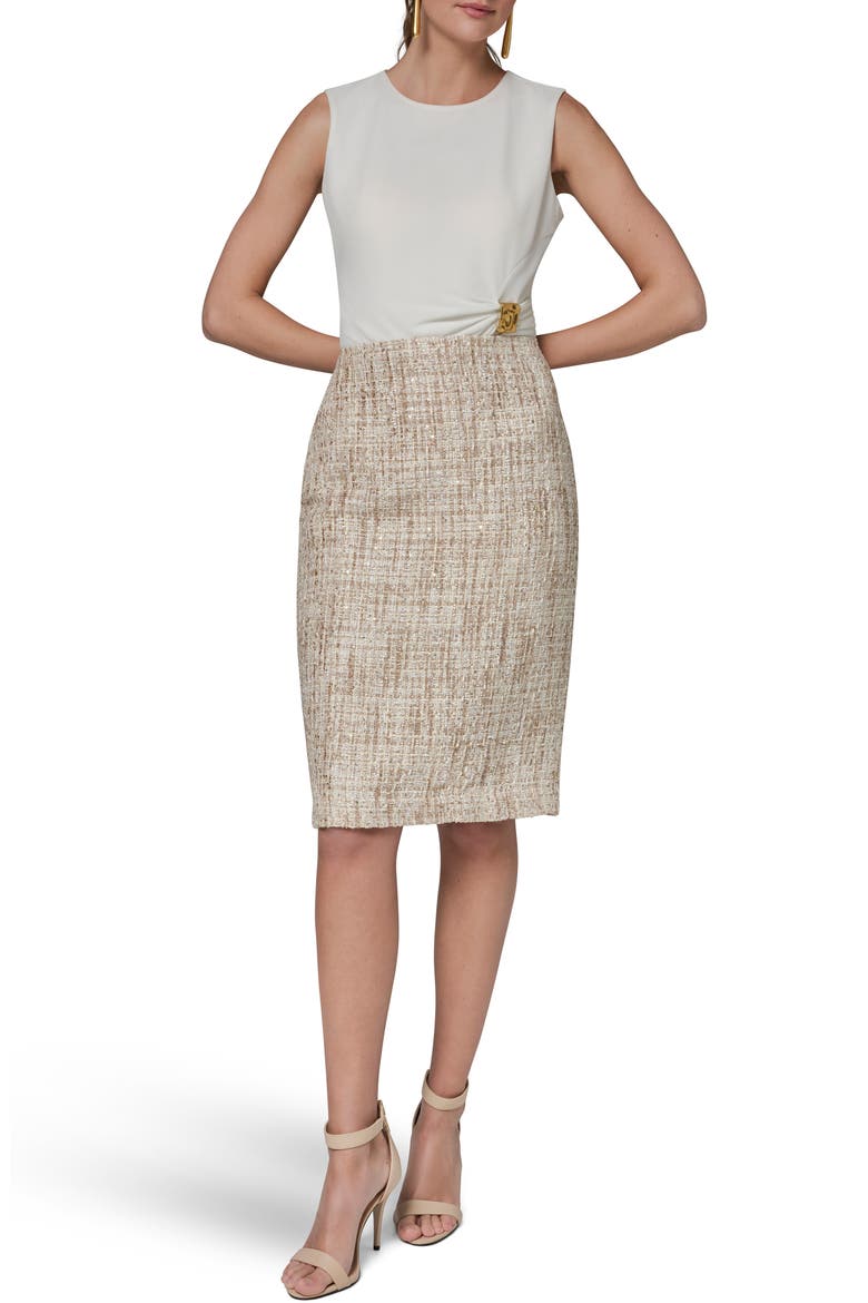 Sequin Tweed Pencil Skirt, Alternate, color, BEIGE/ DARK CREAM MULTI