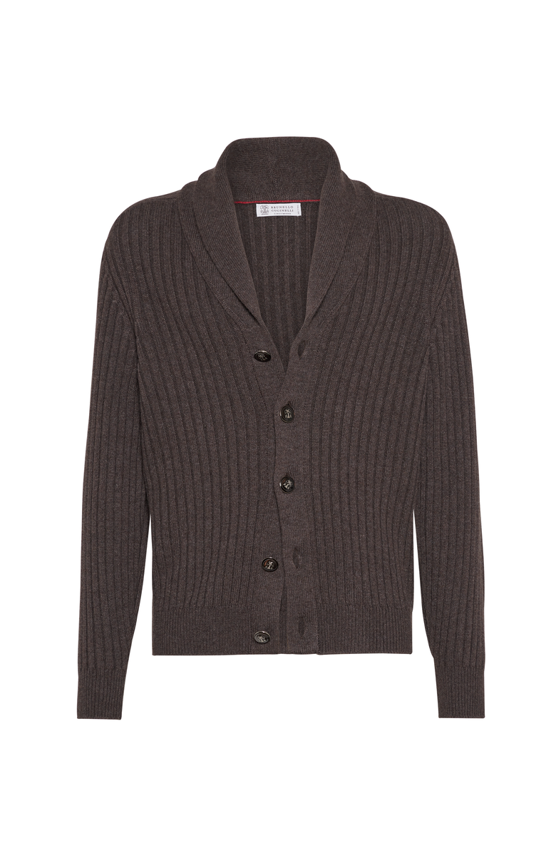 Brunello Cucinelli Cardigan with metal buttons, Main, color, Brown