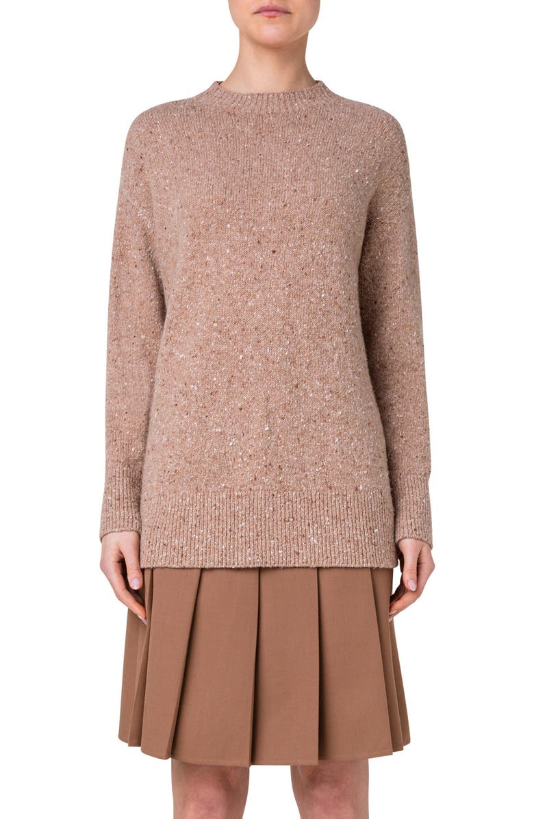 Akris Cashmere Tweed Crewneck Sweater, Main, color, 