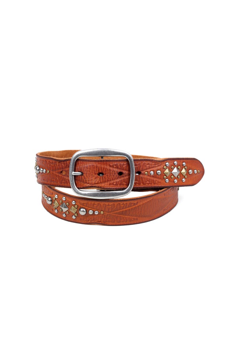 Legend Genuine Leather Bold Studded Statement Belt, Main, color, Camel