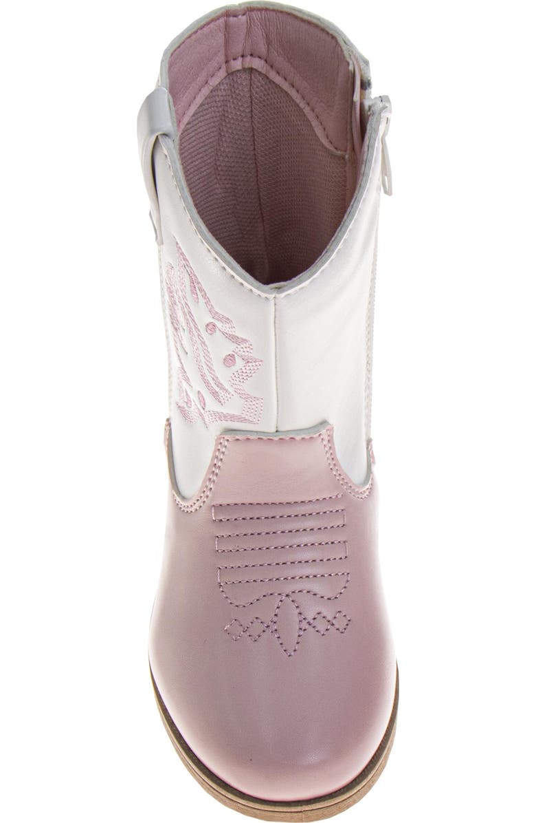 Laura Ashley Girls' Western Boots Stylish TwoTone with Embroidered Detail, Alternate, color, White/Pink