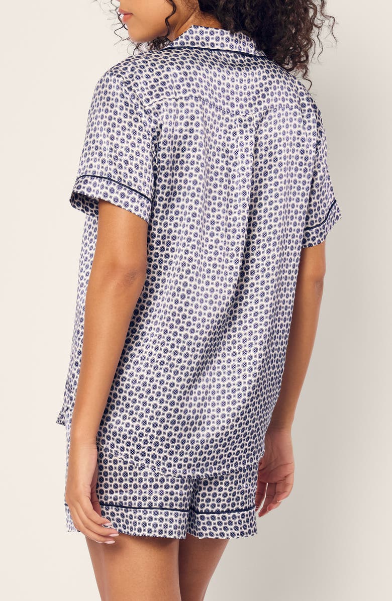 Petite Plume Print Silk Short Pajamas, Alternate, color, Navy
