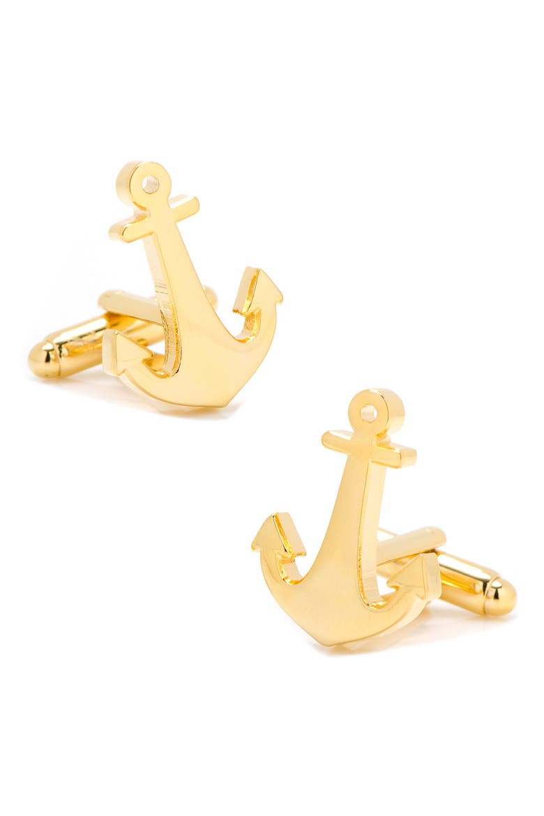 Gold Anchor Cuff Links, Main, color, GOLD