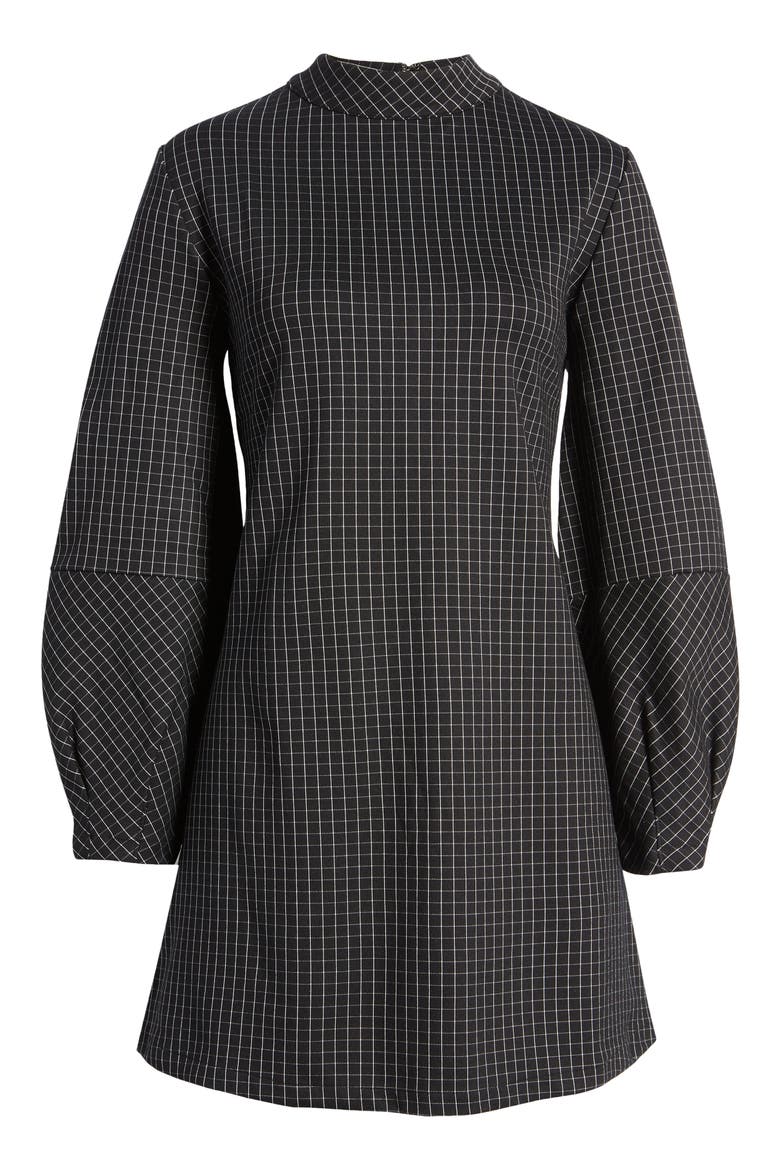 Mod Windowpane Plaid Long Sleeve Dress, Alternate, color, BLACK- IVORY CEDONIA PLAID