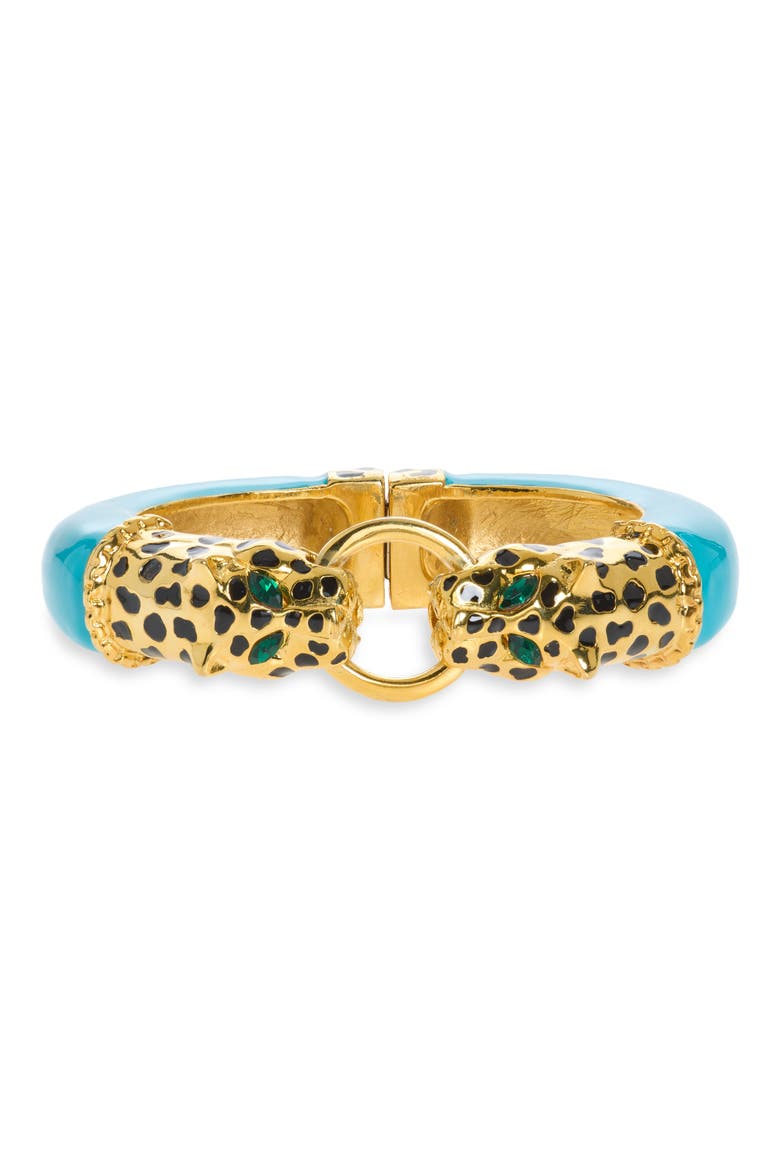 Double Leopard Head Bracelet, Main, color, GOLD/ TURQUOISE