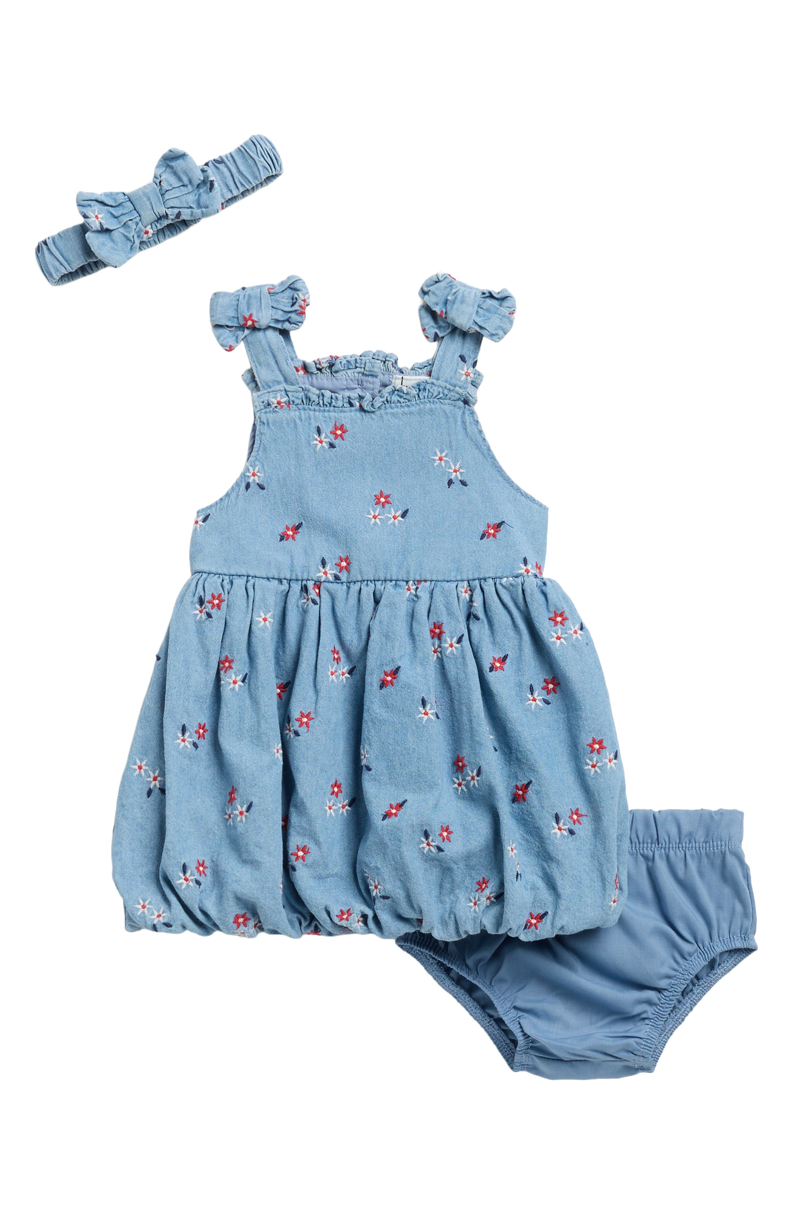 Nicole Miller Kids' Schiffli Embroidered Denim Bubble Dress Set