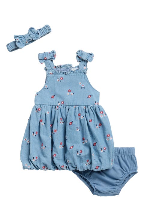 Kids' Schiffli Embroidered Denim Bubble Dress Set (Baby)