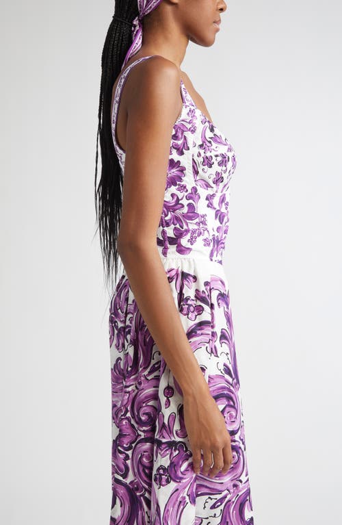 Dolce & Gabbana Dolce&gabbana Majolica Print Poplin Bustier Top In Purple