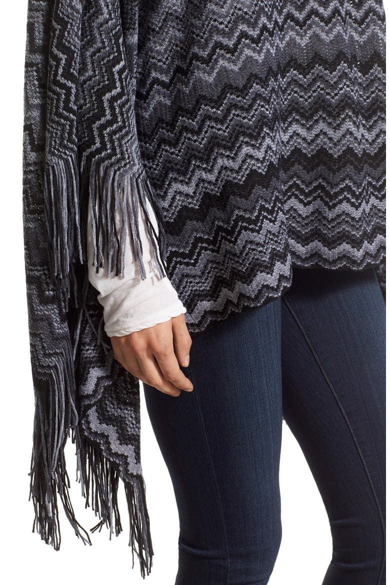 Zigzag Poncho, Alternate, color, BLACK/ GREY