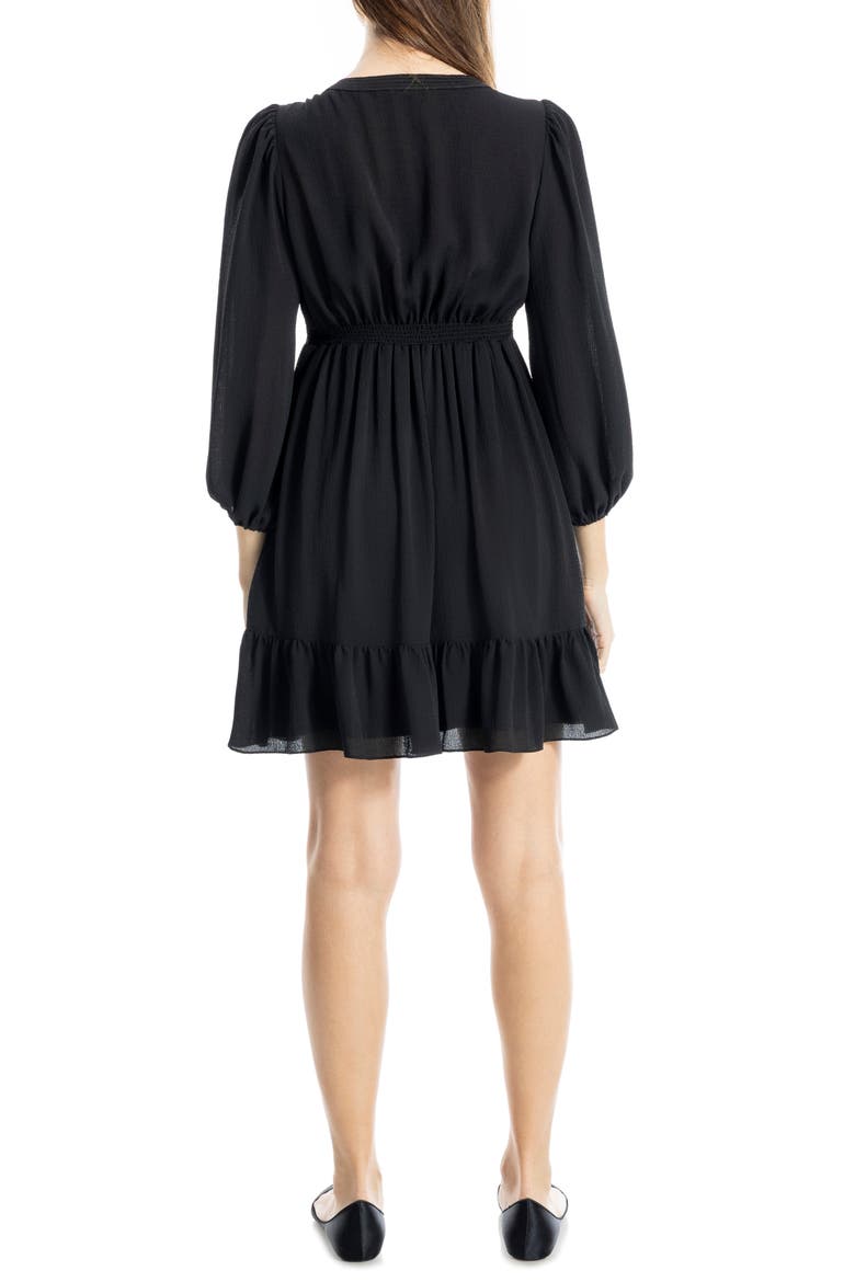 V-Neck Three-Quarter Sleeve Minidress, Alternate, color, BLACK