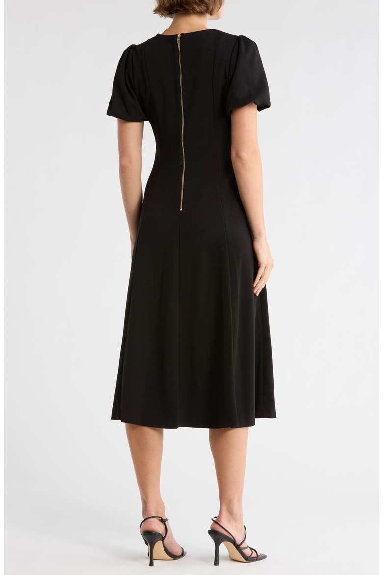 Puff Sleeve Fit & Flare Midi Dress, Alternate, color, BLACK