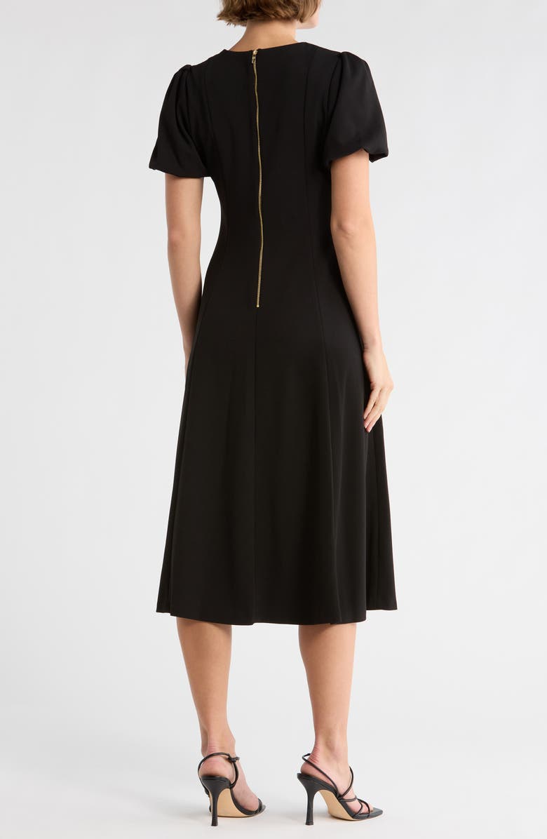 DKNY Puff Sleeve Fit & Flare Midi Dress, Alternate, color, Black