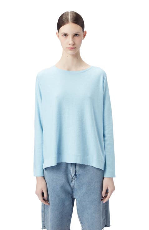 Boatneck Cotton Silk Cashmere Blend Sweater