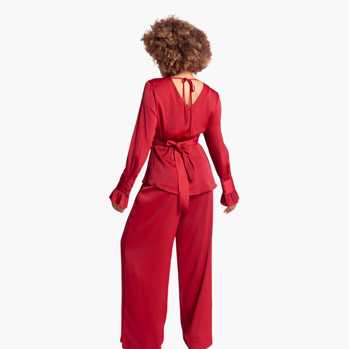 Richantee Long Sleeve Wrap Top In Red