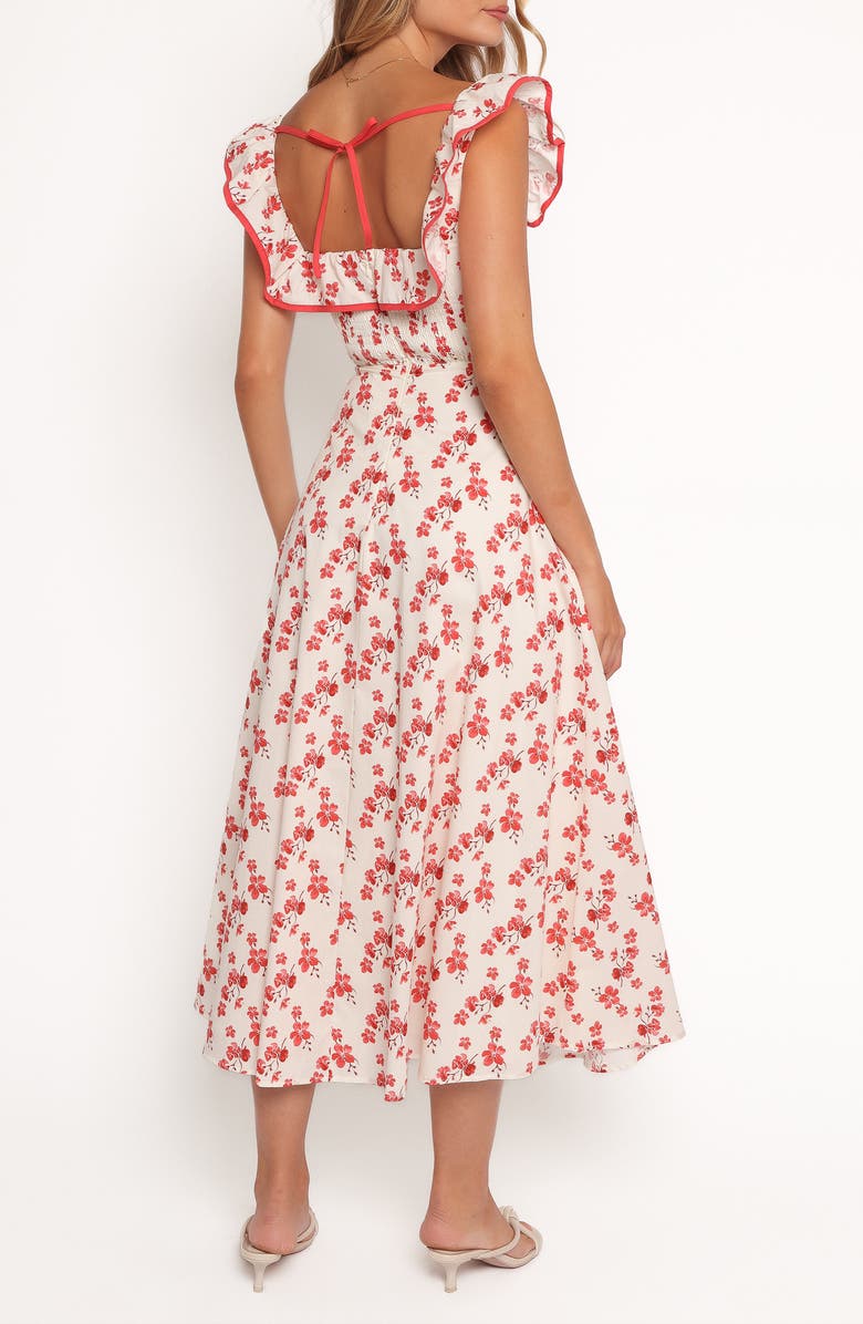 Petal & Pup Lucille Floral Ruffle Cotton Midi Dress, Alternate, color, Red Floral