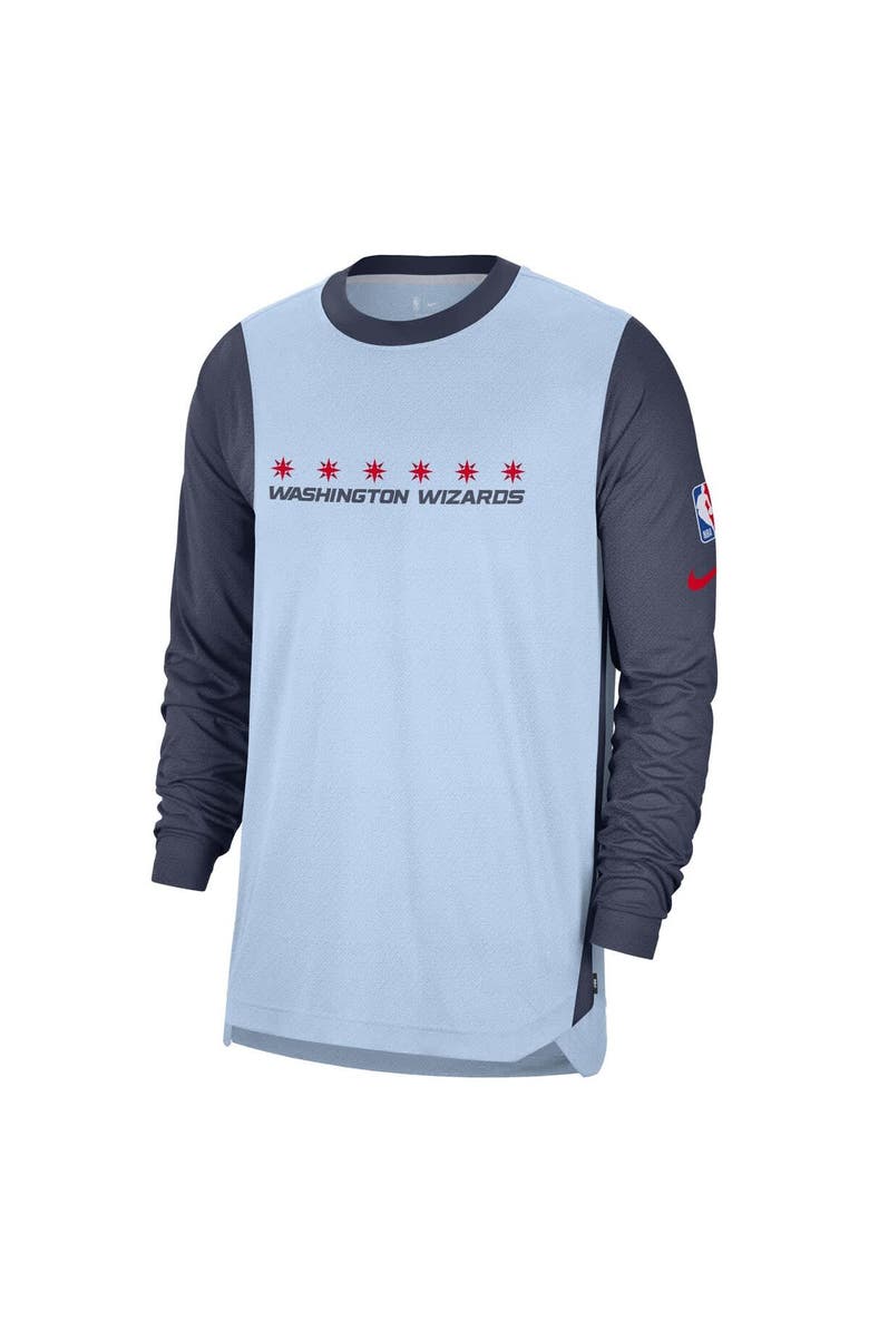 Nike Men's Nike Light Blue Washington Wizards 2024/25 City Edition Authentic Pregame Performance Long Sleeve Shooting T-Shirt, Alternate, color, 