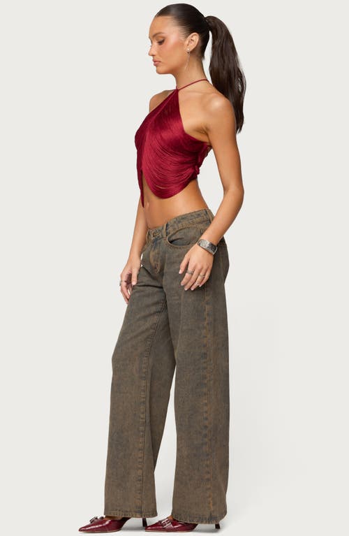 Edikted Hara Fringe Lace-up Open Back Camisole In Burgundy