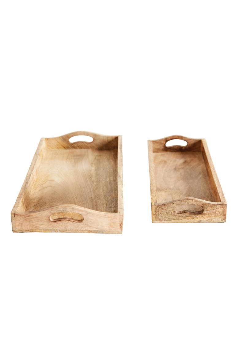 Rectangle Mango Wood Trays, Set of 2, Alternate, color, Brown