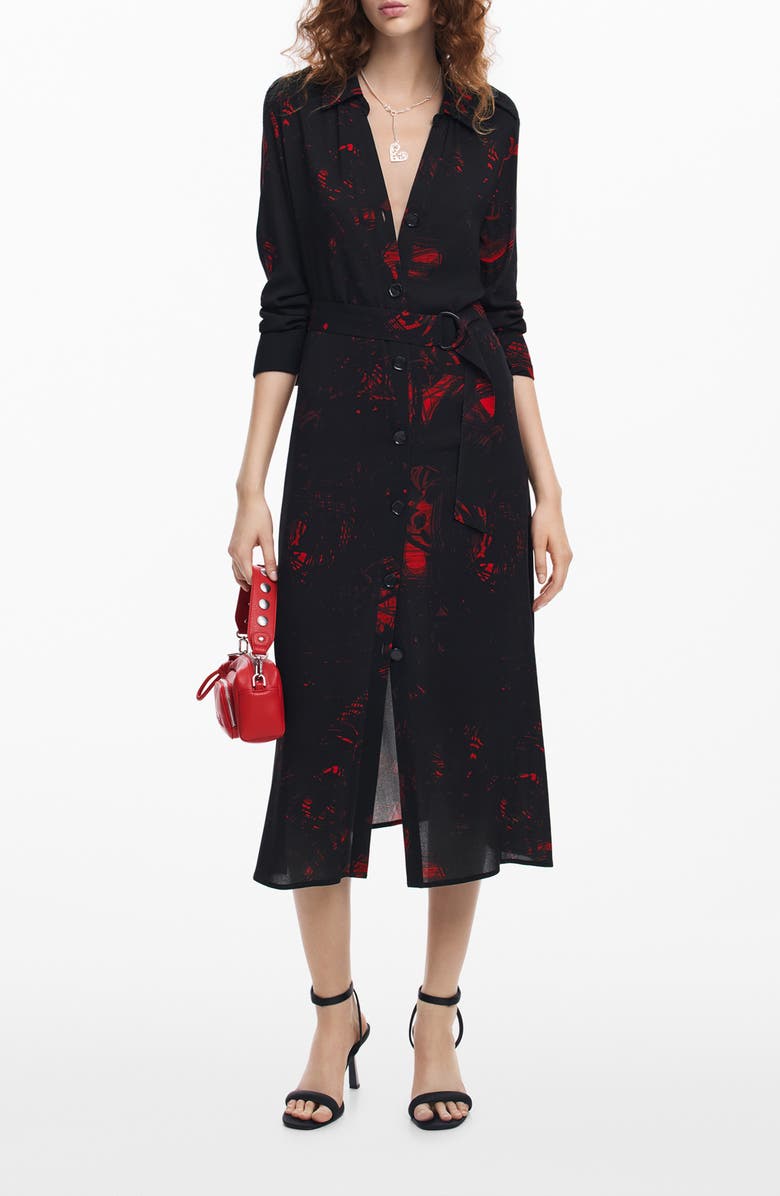 Desigual Scribble Print Long Sleeve Shirtdress, Main, color,