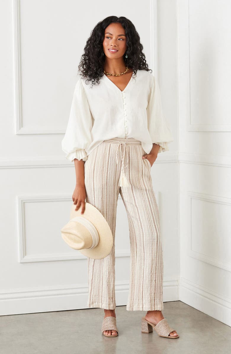 Karen Kane Metallic Stripe Drawstring Pants, Alternate, color, Stripe