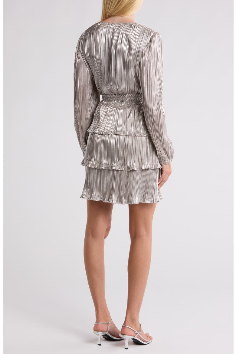 Metallic Long Sleeve Ruffle Plissé Dress, Alternate, color, WHITE GOLD