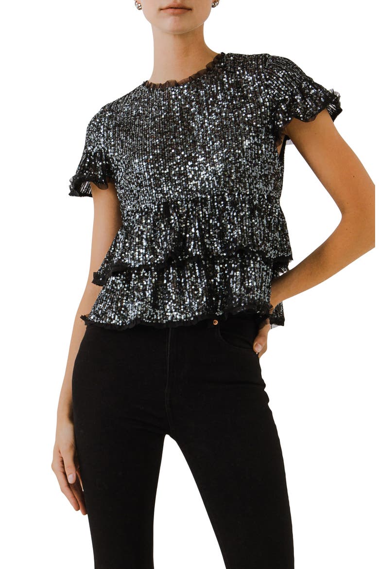 Sequin Babydoll Top, Main, color, BLACK