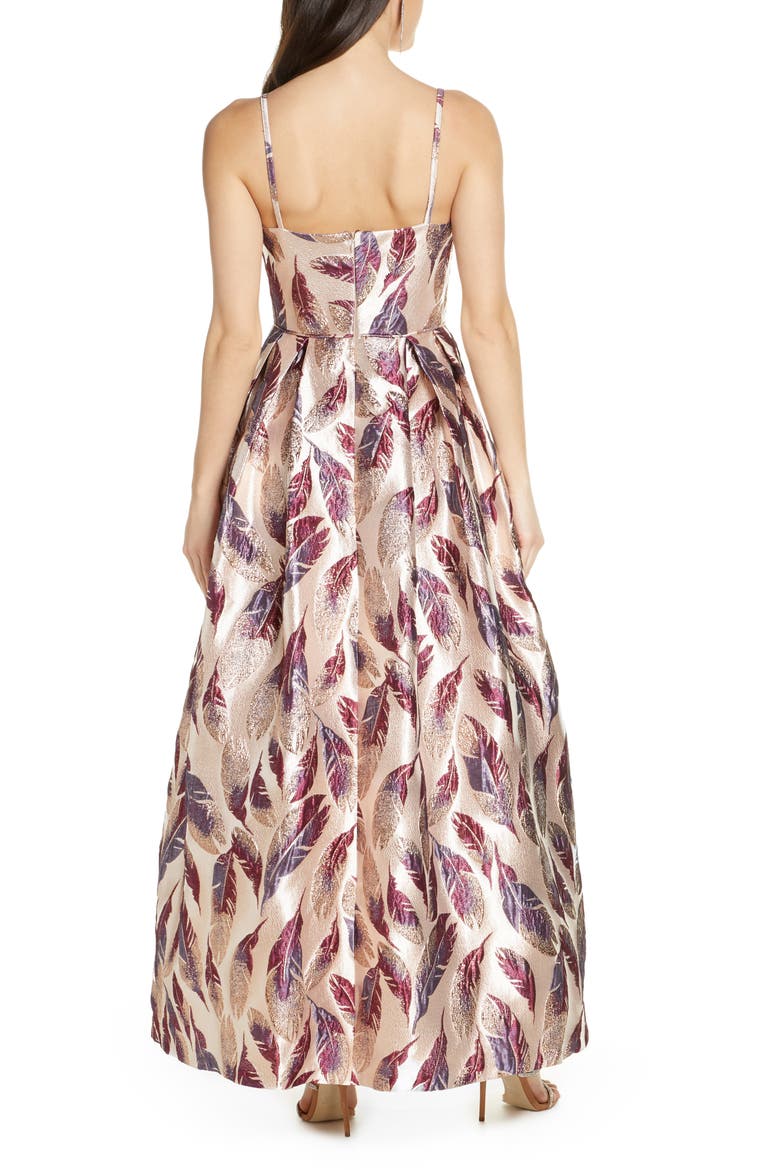 Feather Brocade A-Line Gown, Alternate, color, MERLOT/ ROSE