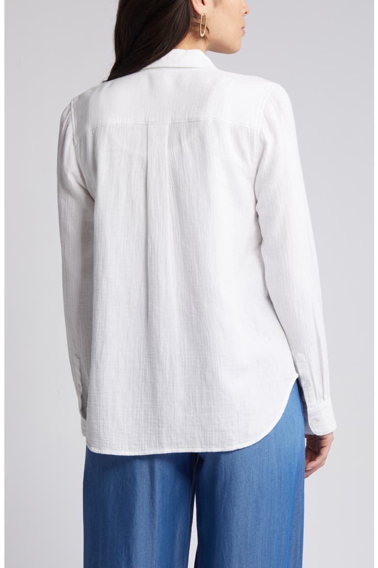 Casual Gauze Button-Up Shirt, Alternate, color, WHITE