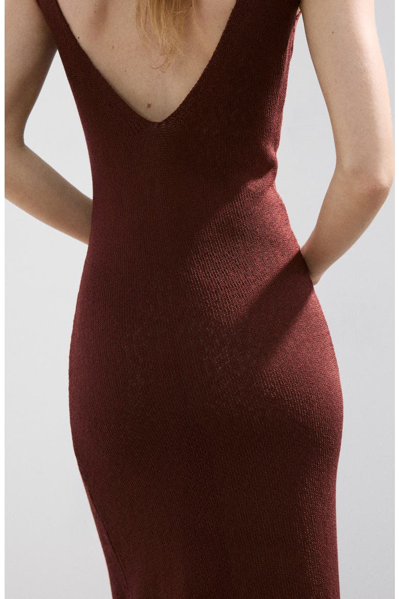 V-Neck Knit Midi Dress, Alternate, color, BURNT ORANGE