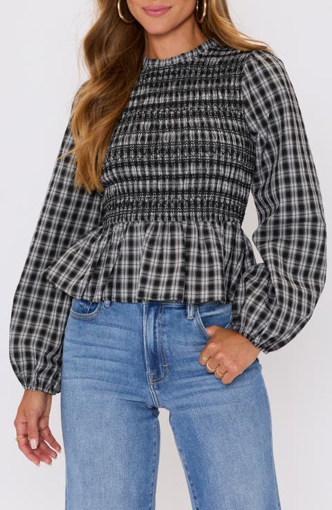 Kaia Plaid Smocked Peplum Top