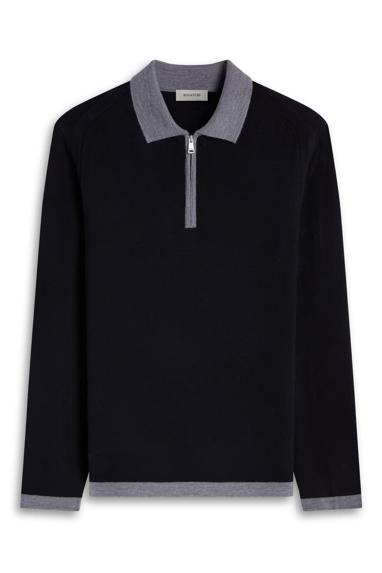 Long Sleeve Merino Wool Quarter Zip Polo Sweater, Alternate, color, BLACK