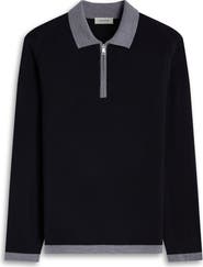 Bugatchi Long Sleeve Merino Wool Quarter Zip Polo Sweater