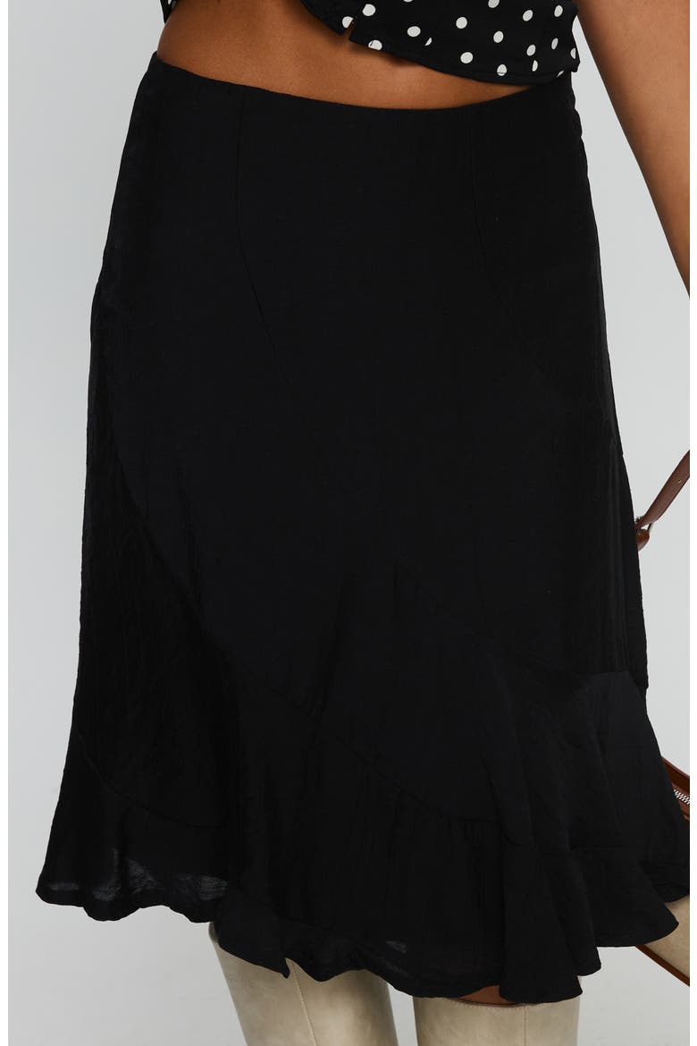 With Kindness Asymmetric Hem Midi Skirt, Alternate, color, BLACK