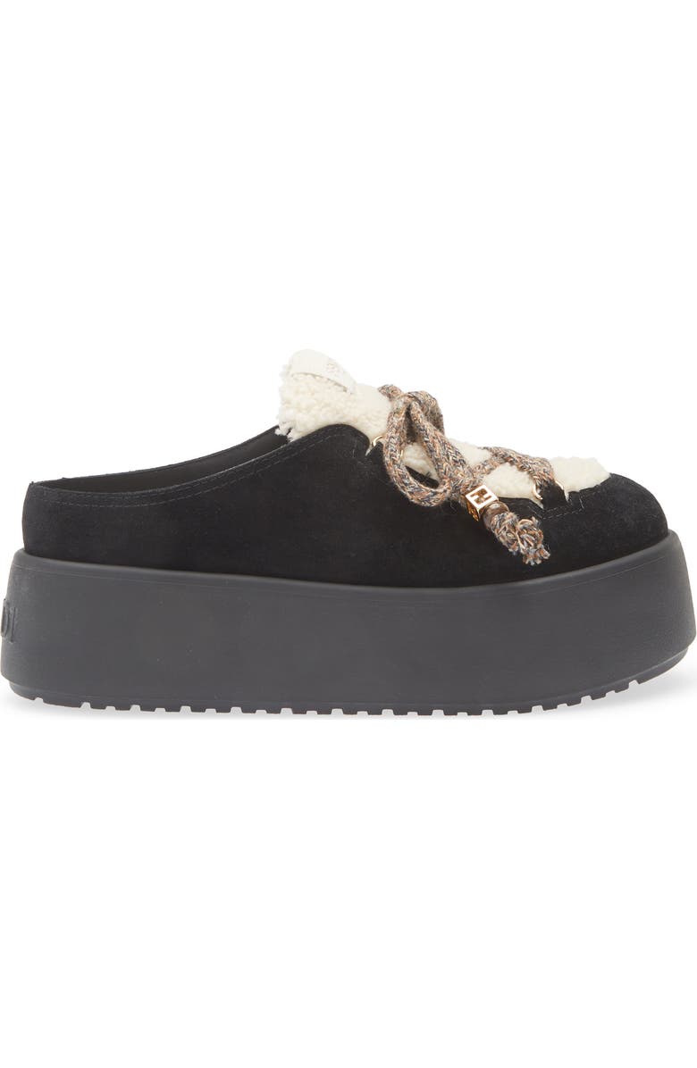 Fendi Après Chic Leather & Genuine Shearling Mule, Alternate, color, Black
