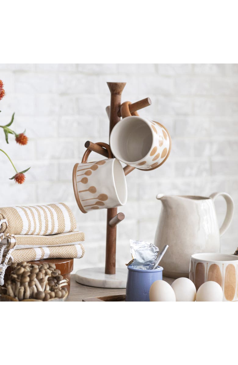 Storied Home Tall Mango Wood and Marble Mug Rack, Natural and White, Alternate, color, Natural