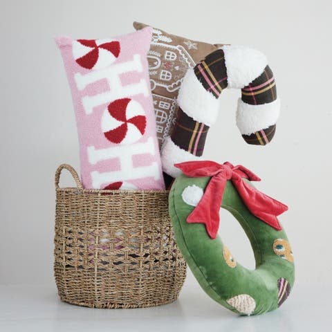 Embroidered Velvet Pillow with Gingerbread Scene
