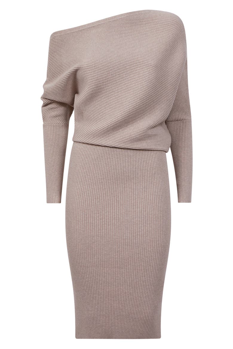One-Shoulder Long Sleeve Rib Sweater Dress, Alternate, color, NEUTRAL