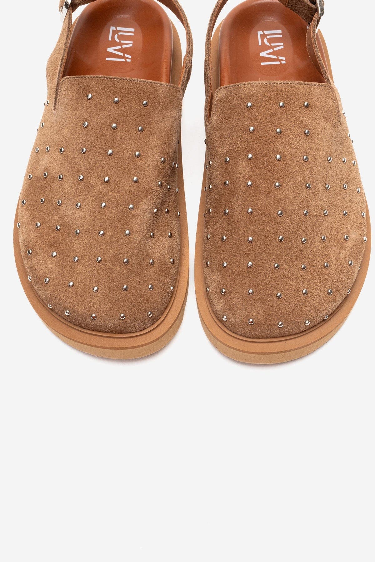 Our Leather Studded Clogs, Alternate, color, Cognac Suede
