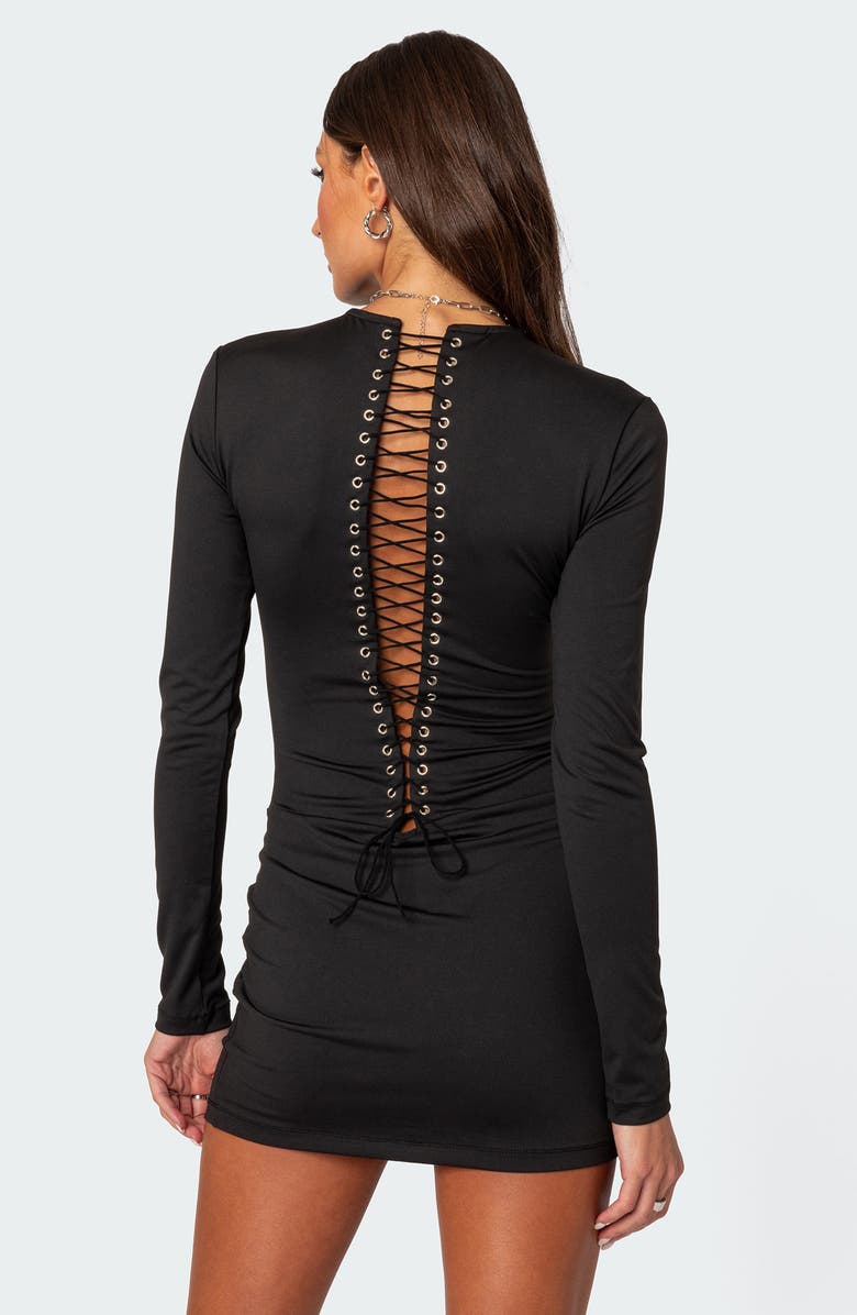 EDIKTED Cindy Lace-Up Back Long Sleeve Minidress, Alternate, color, 