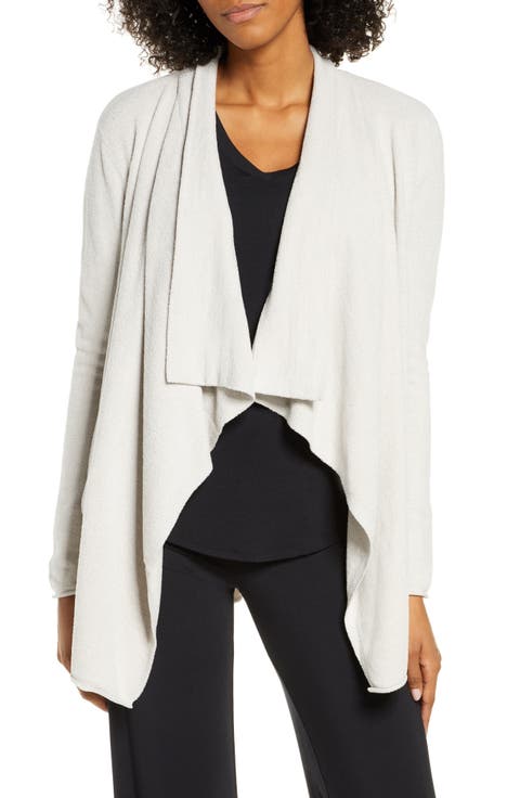 Barefoot Dreams CozyChic Ultra Lite® Pointelle Rib Ruffle Front Cardigan - Stone
