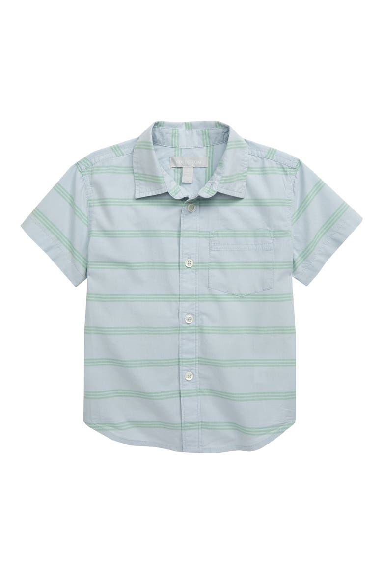 Short Sleeve Poplin Shirt, Main, color, BLUE FEATHER- GREEN STRIPE