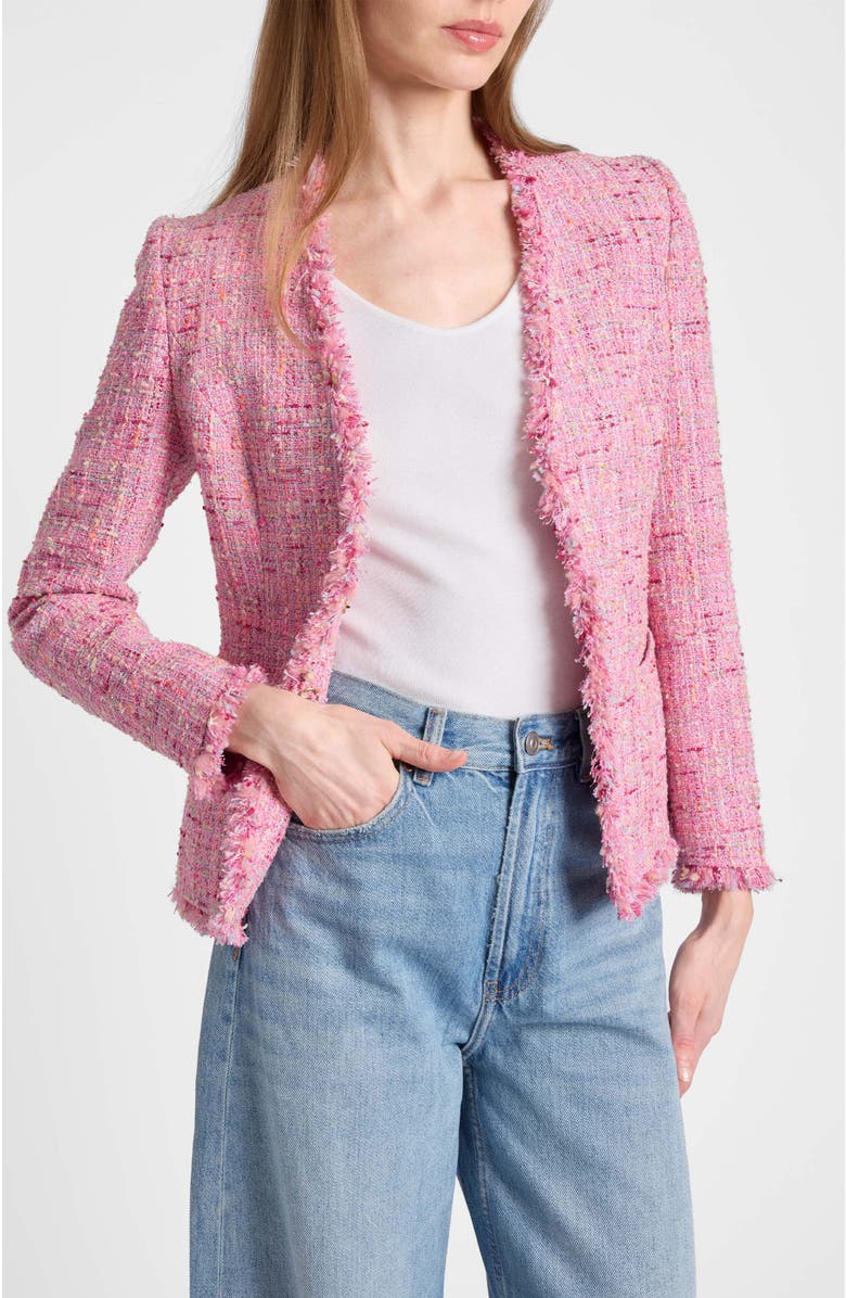 Santorelli Cynthia Jacket in Luxury Cotton Blend Tweed, Alternate, color, Candy Pink