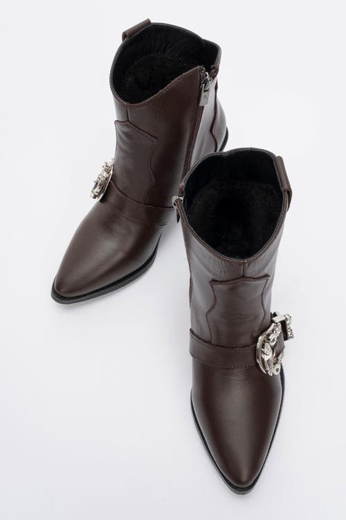 Forever & Always Shoes Any Leather Buckle Boot In Brown