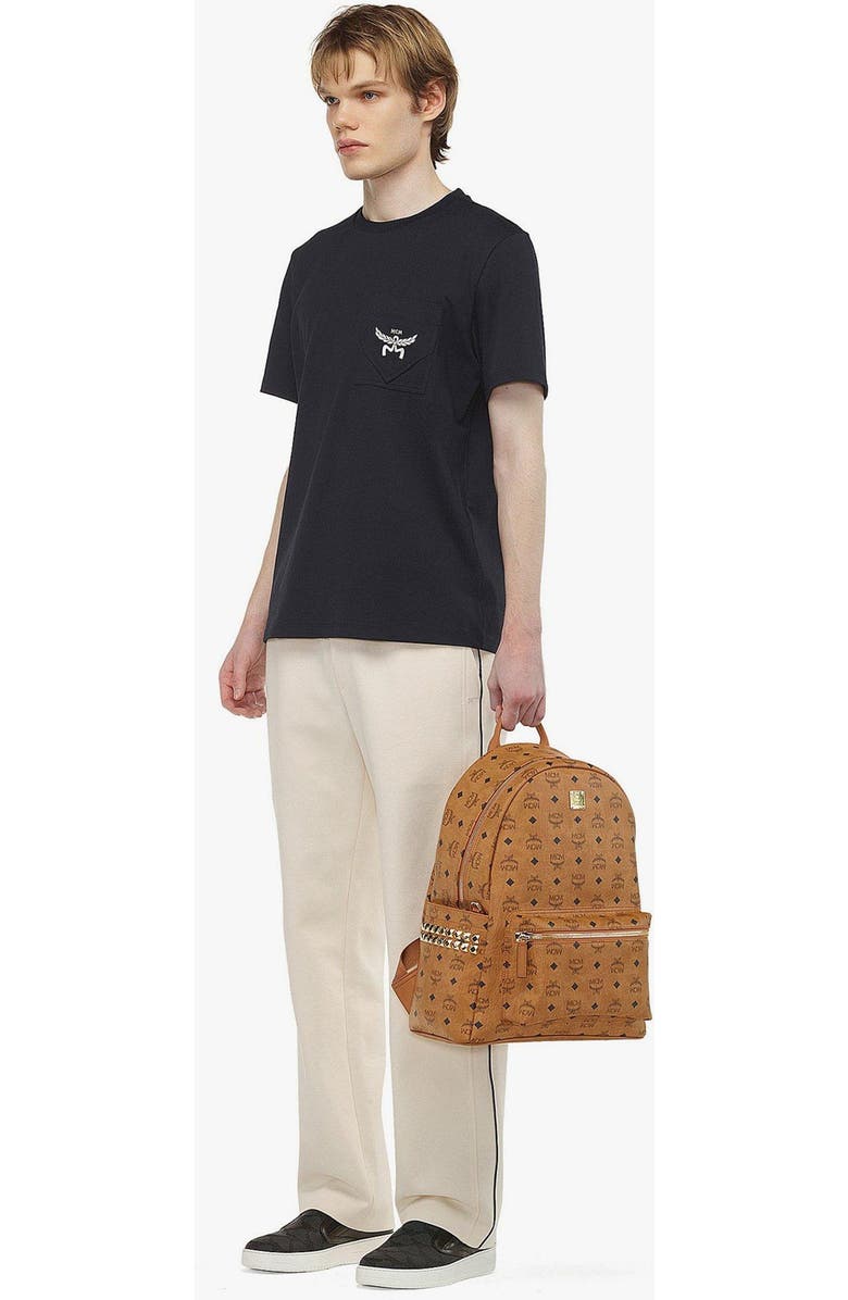 MCM Stark Side Studs Backpack in Visetos, Alternate, color, Cognac