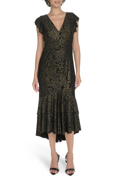 Floral Flutter Sleeve Empire Waist Midi Dress