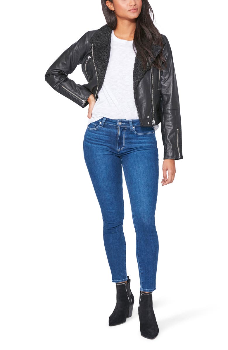 PAIGE Rooney Leather Moto Jacket with Faux Shearling Lining, Alternate, color, 