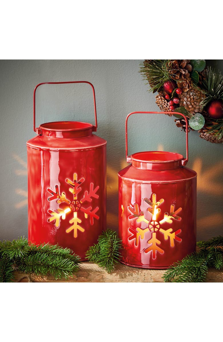 tag Red Snowflake Enamel Lantern Candle Holder for Christmas Decor, Alternate, color, Red