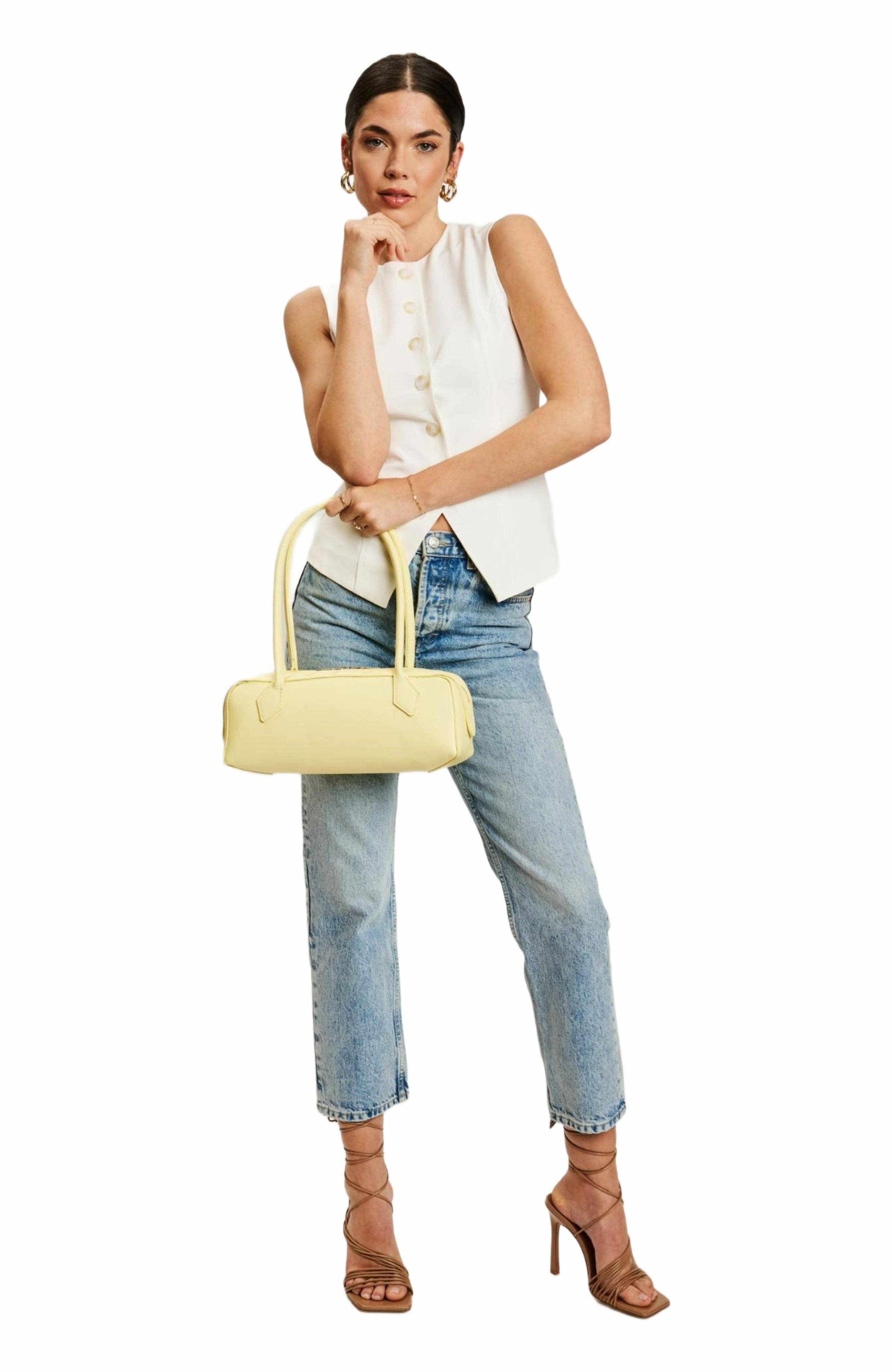 MODA LUXE Betty Vegan Leather Shoulder Bag for Women in Butter Yellow, Alternate, color, Butter